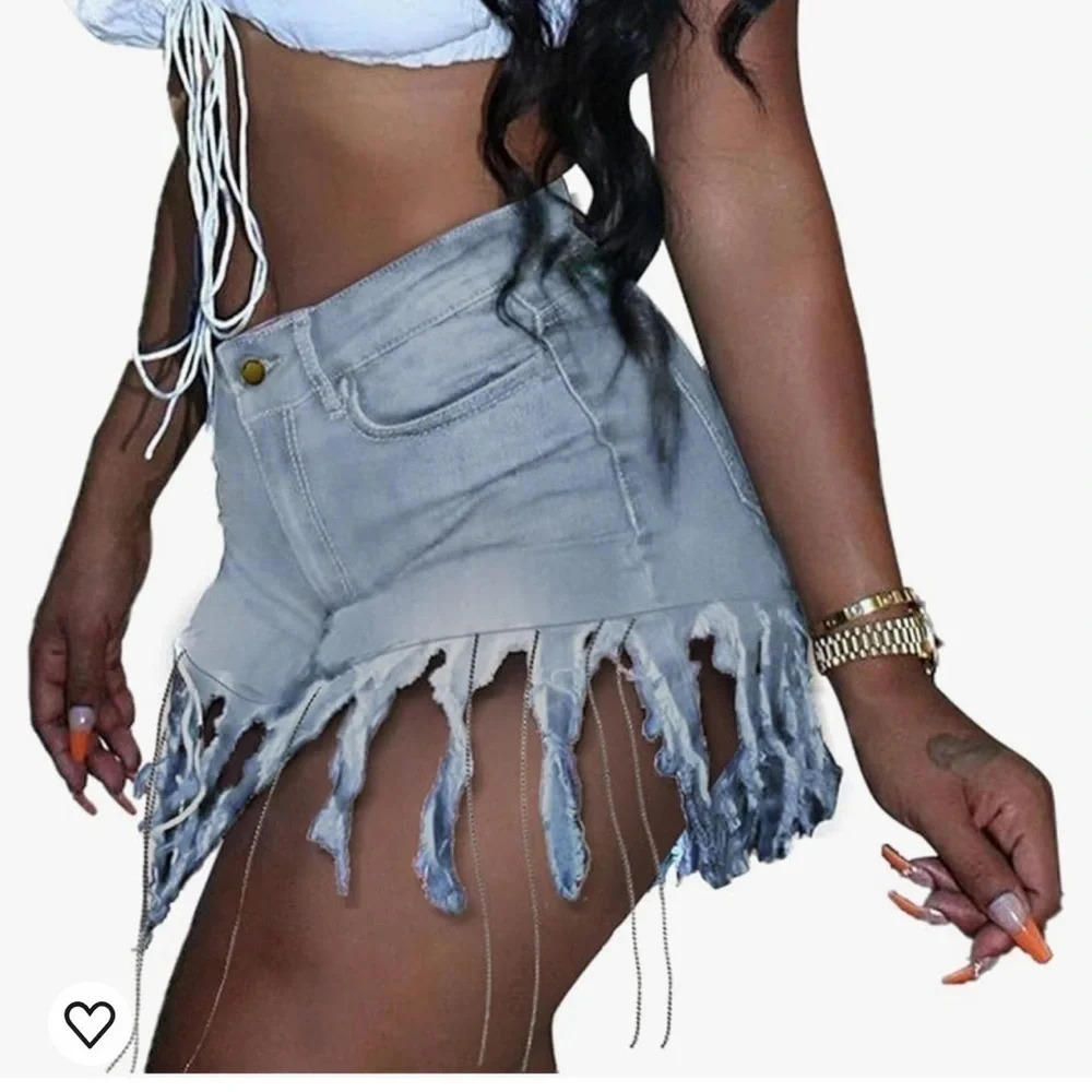 NEW Fringed Jean Shorts Women High Waist Washed Ripped Denim Shorts Butt Lifting
